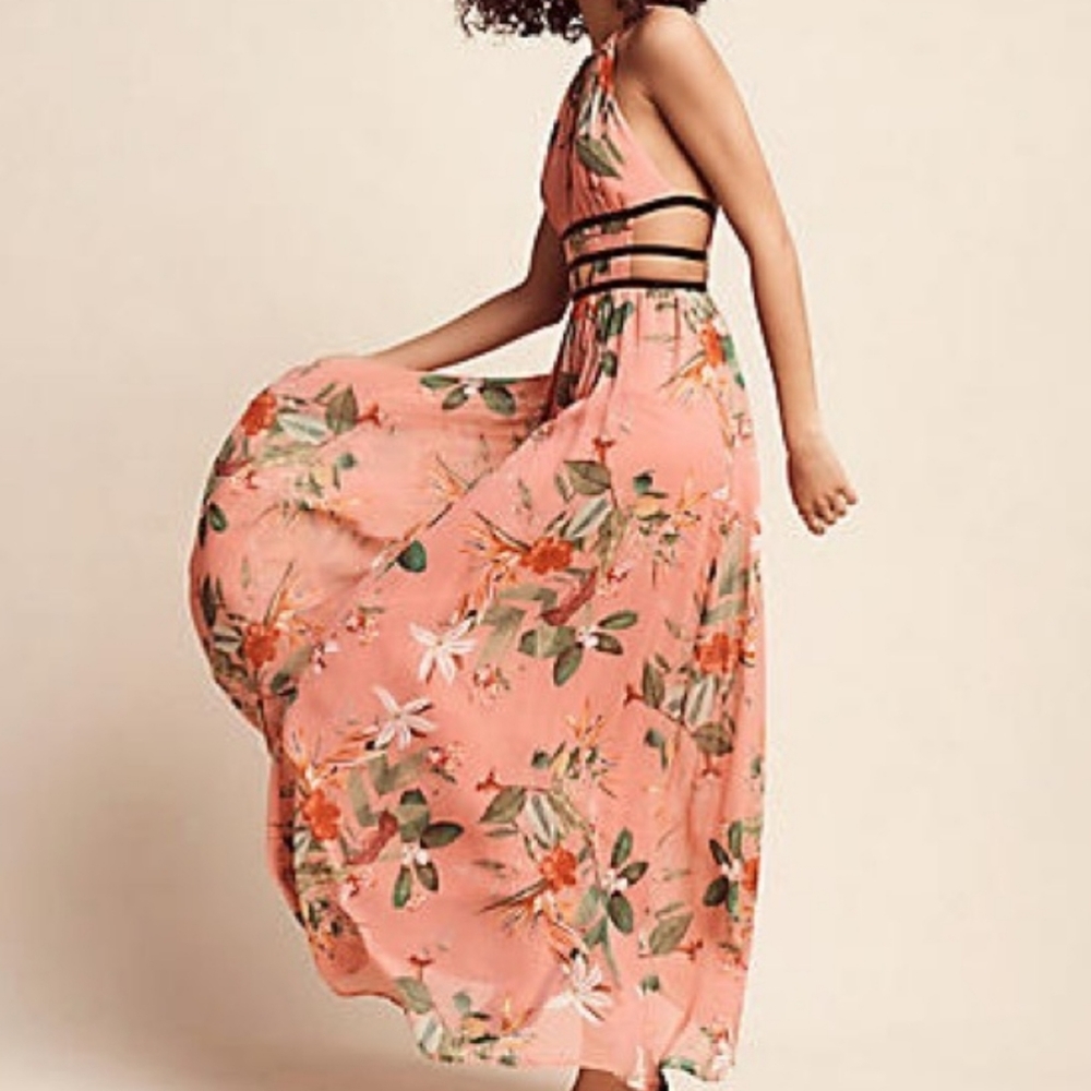 Express Tropical Plunge Maxi Pink Floral Size Medium
